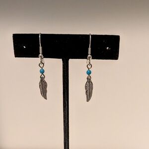 Silver and Blue Feather Earrings